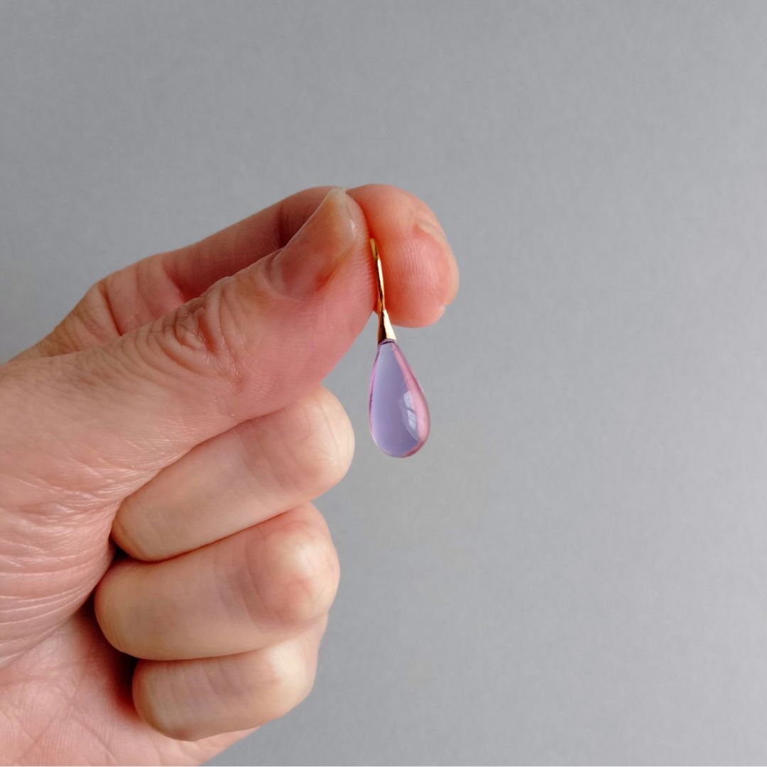 Hand made Glass Teardrop 23K Gold Vermeil Earrings Lilac