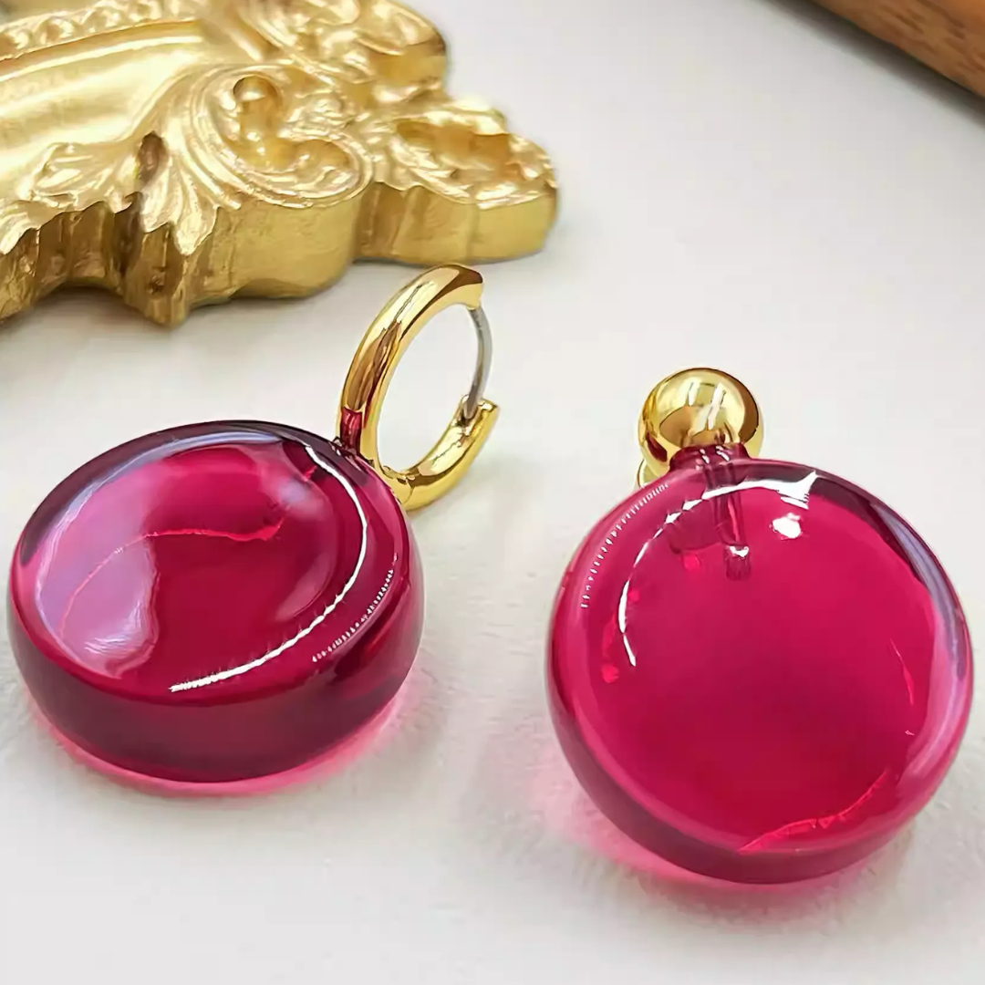 Burgundy Glass Statement Earrings - Lifestyle Display 5