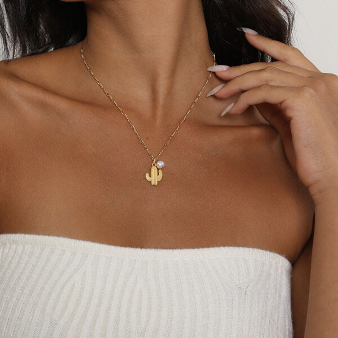Gold Cactus Charm Necklace The Chubby Paw