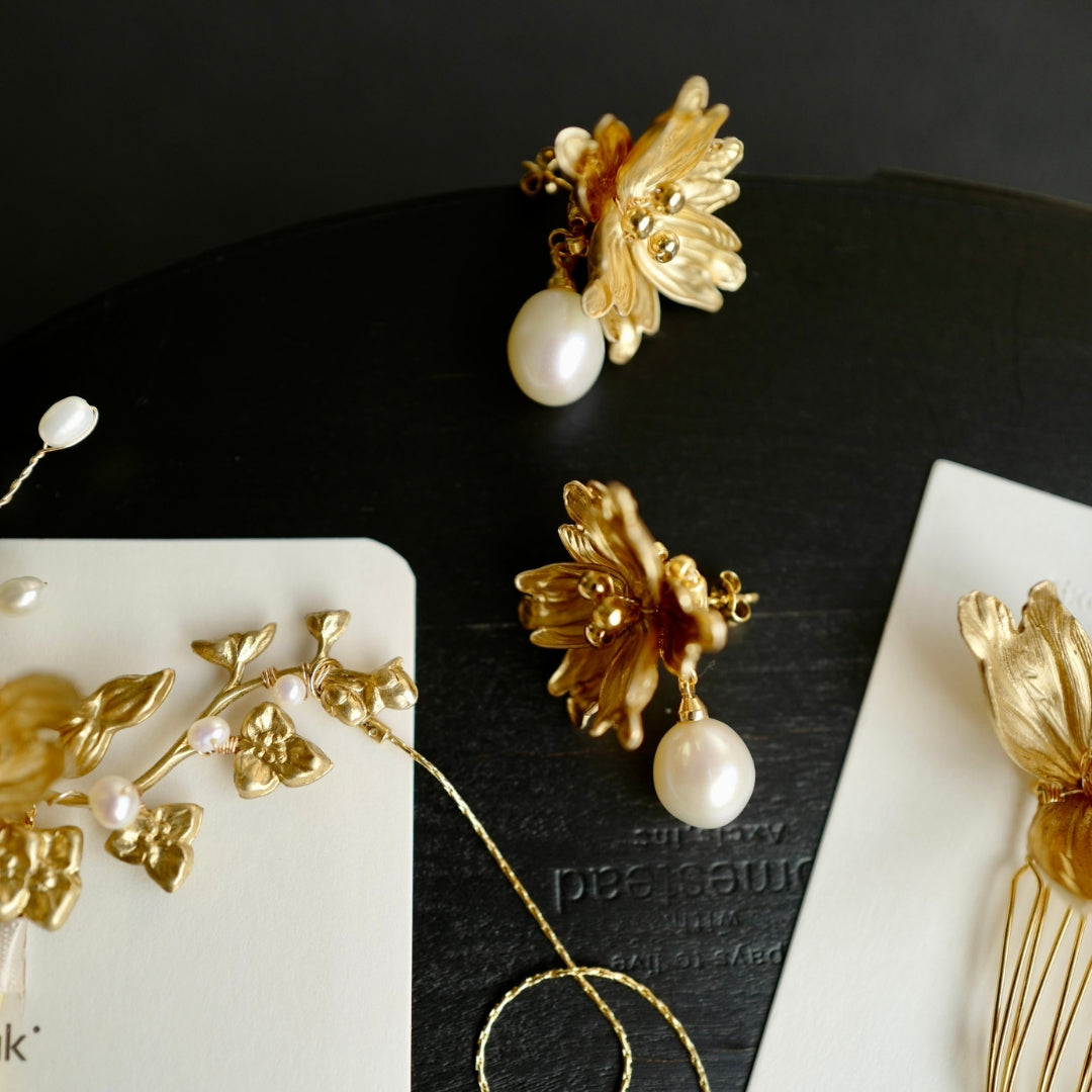 romantic gold pearl earrings handmade