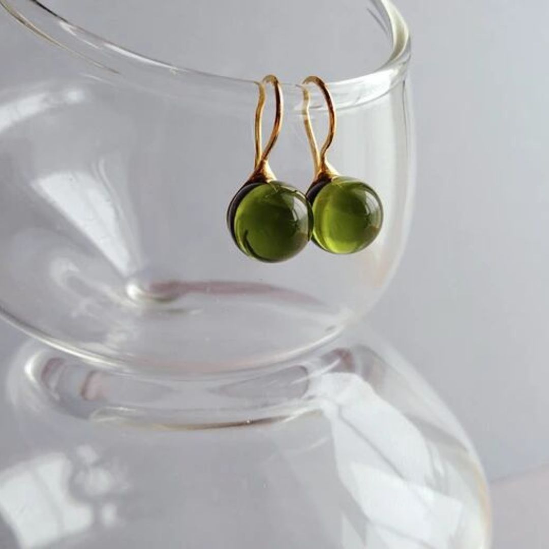 Round Glass Drop Earrings - The Chubby Paw