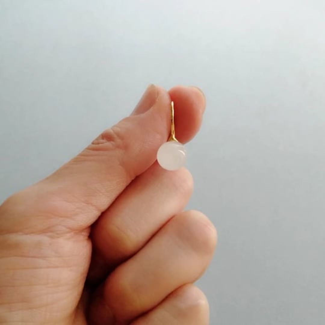 Japanese Artist Handcrafted Round Glass Drop Earrings in White made with 23K gold vermeil