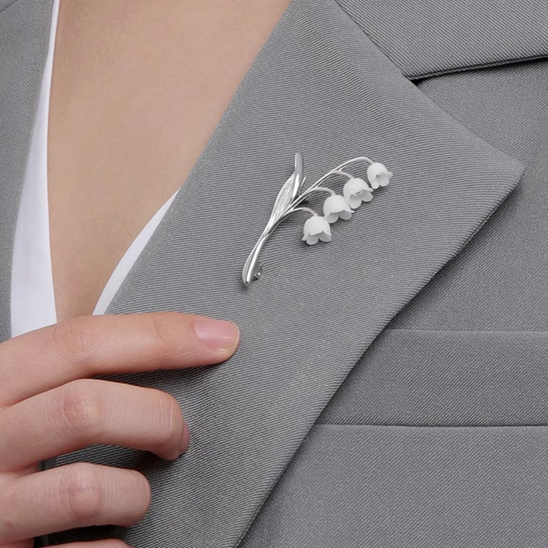 Handcrafted Silver Lily Of The Valley White Floral Statement Brooch