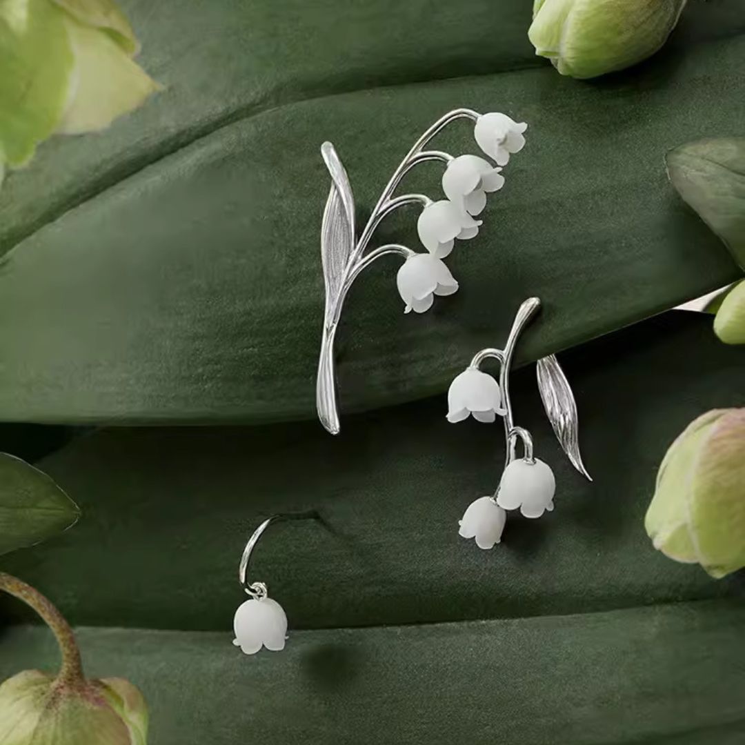 Handcrafted Silver Lily Of The Valley White Floral Statement Wedding Brooch
