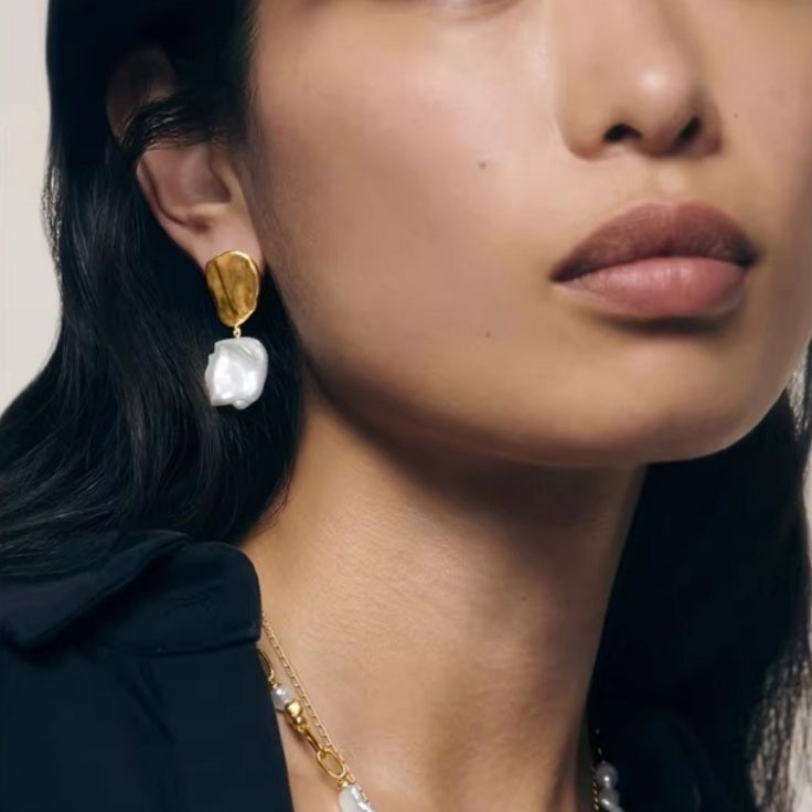 Natural Baroque Pearl Drop Earrings S925 Lifestyle Display 1Silver 18K Gold Plated Lifestyle Display 2