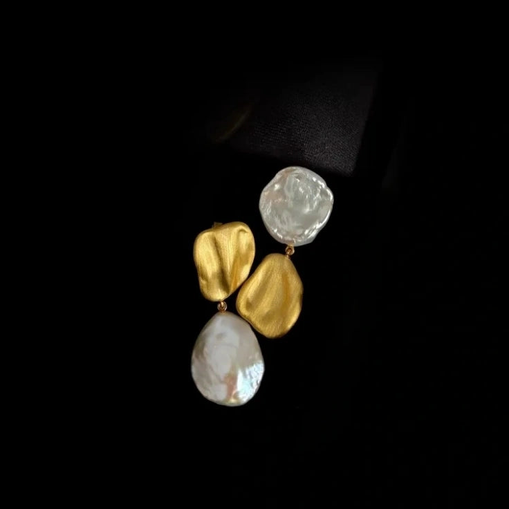 Natural Baroque Pearl Drop Earrings S925 On-Model Image 1Silver 18K Gold Plated