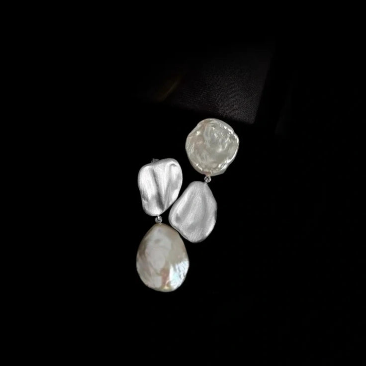 Natural Baroque Pearl Drop Earrings S925 On-Model Image 1Silver 18K Gold Plated silver Translucent Texture Display 1