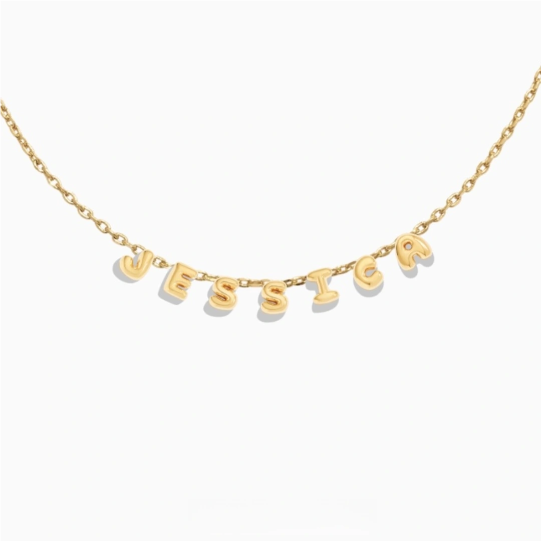 Customized mini 3D bubble letter necklace spelling CARL, personalized puffed name jewelry. 2