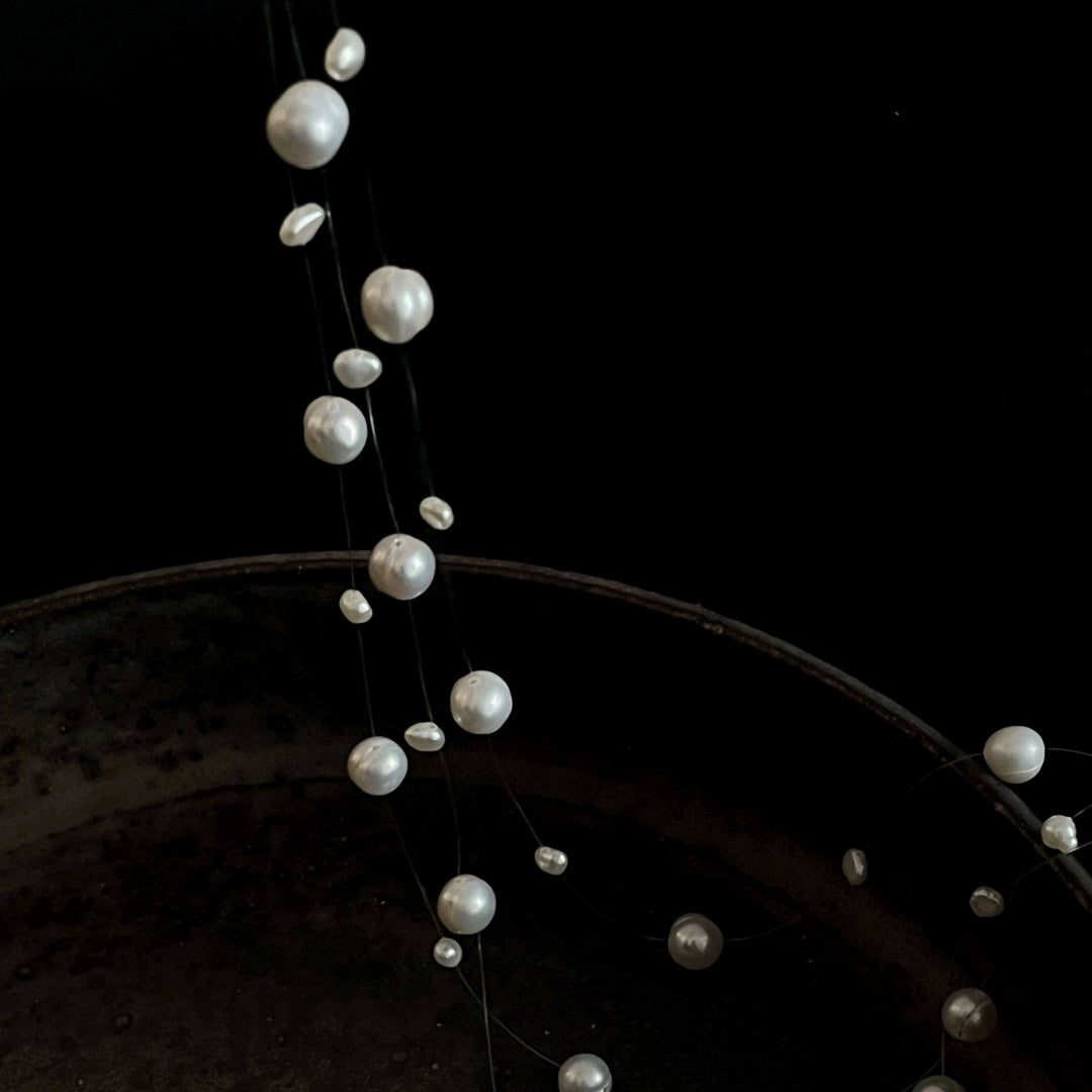 Illusion Floating Pearl exquisite minimalist freshwater pearl and S925 silver details on transparent wire - close-up-2