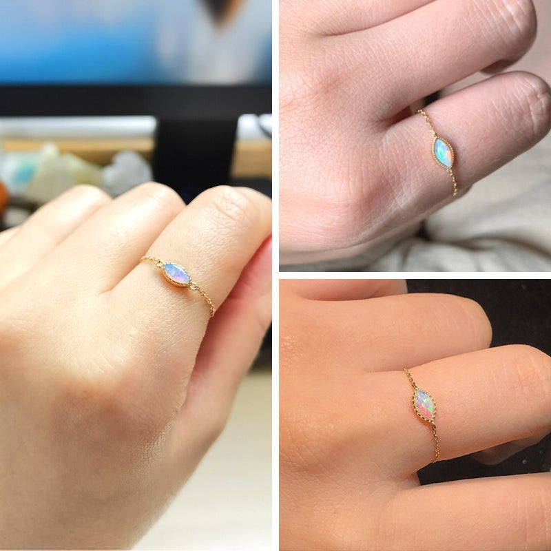 18K Gold Adjustable Chain Ring With Australian Opal - The Chubby Paw