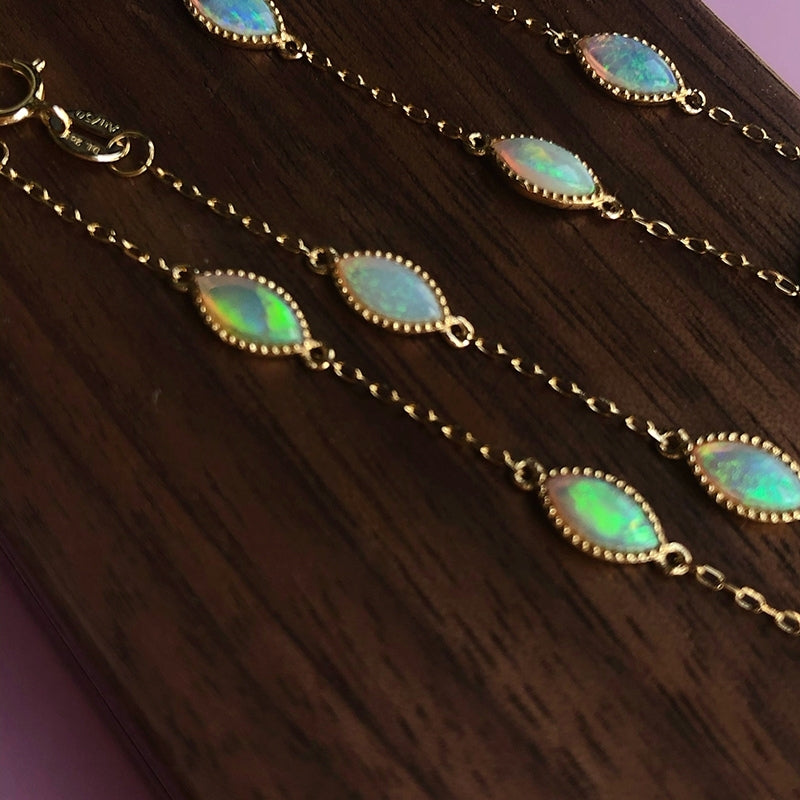 18K Gold Bracelet With Genuine Australian Fire Opal Gemstone