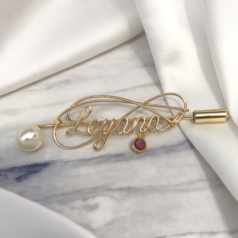 Personalized Wire Name Brooch With Birthstone - The Chubby Paw