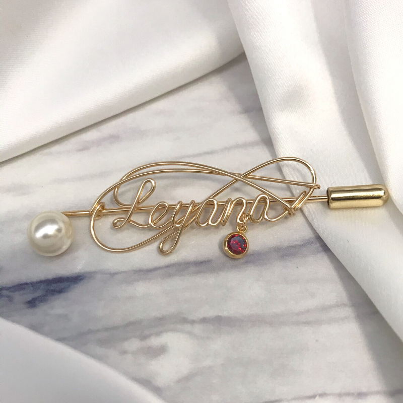Personalized Wire Name Brooch With Birthstone - The Chubby Paw 