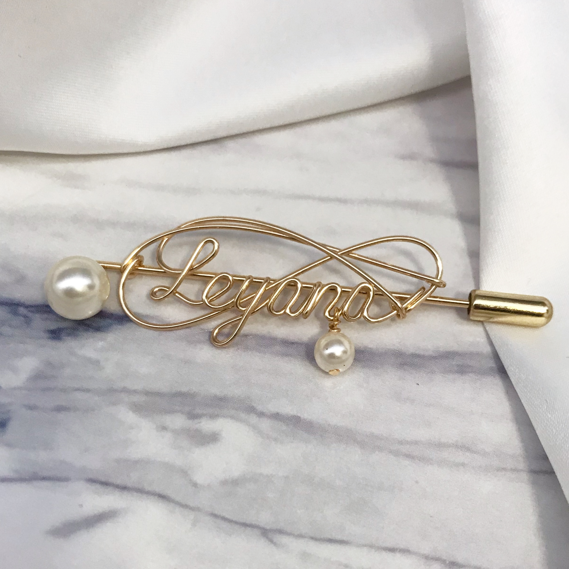 Personalized Wire Name Brooch With Pearl - The Chubby Paw