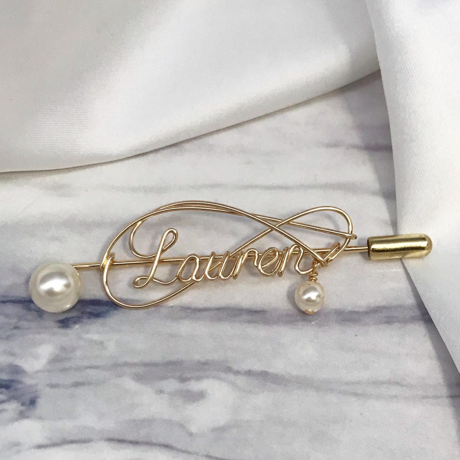 Personalized Wire Name Brooch With Pearl - The Chubby Paw