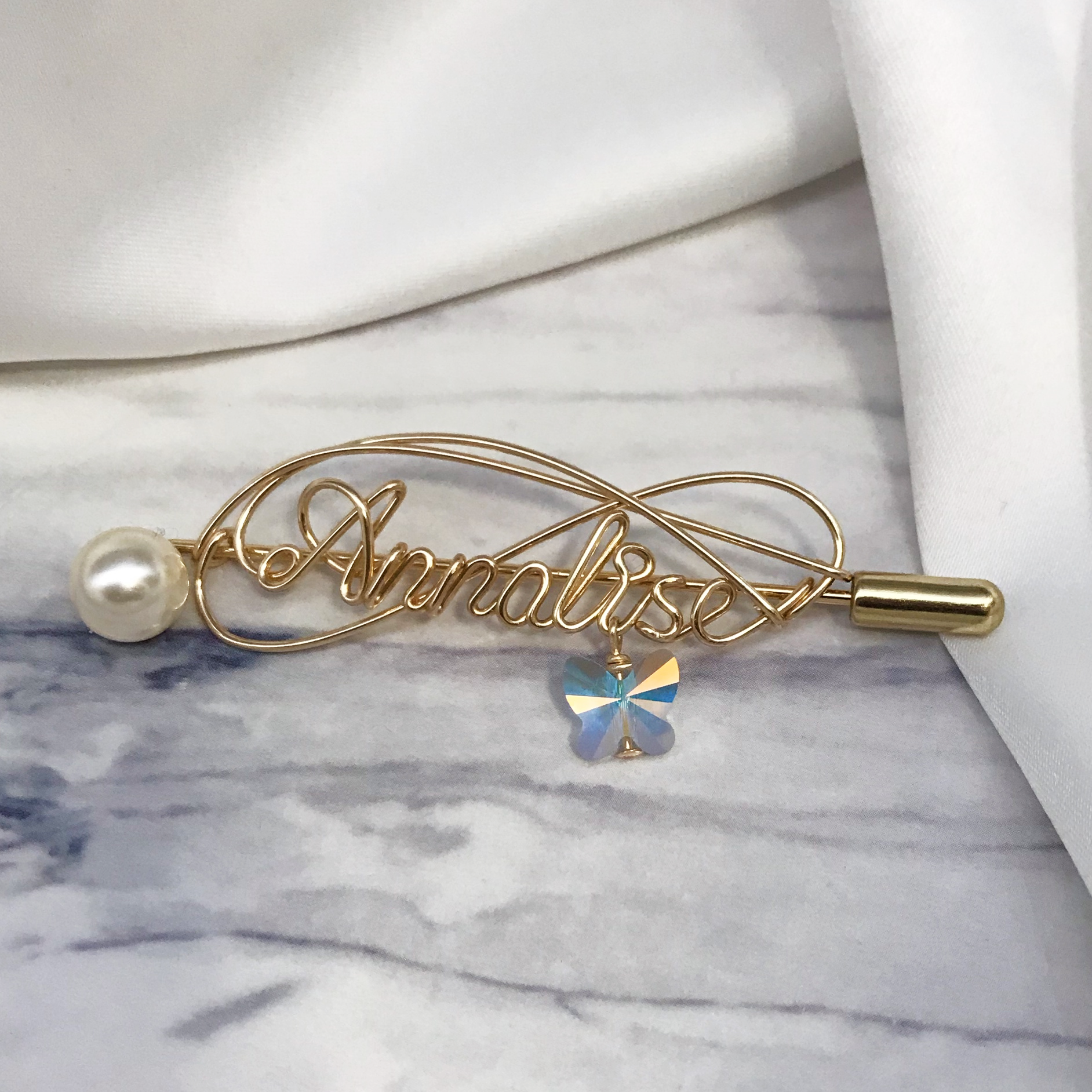 Personalized Wire Name Brooch With Butterfly - The Chubby Paw