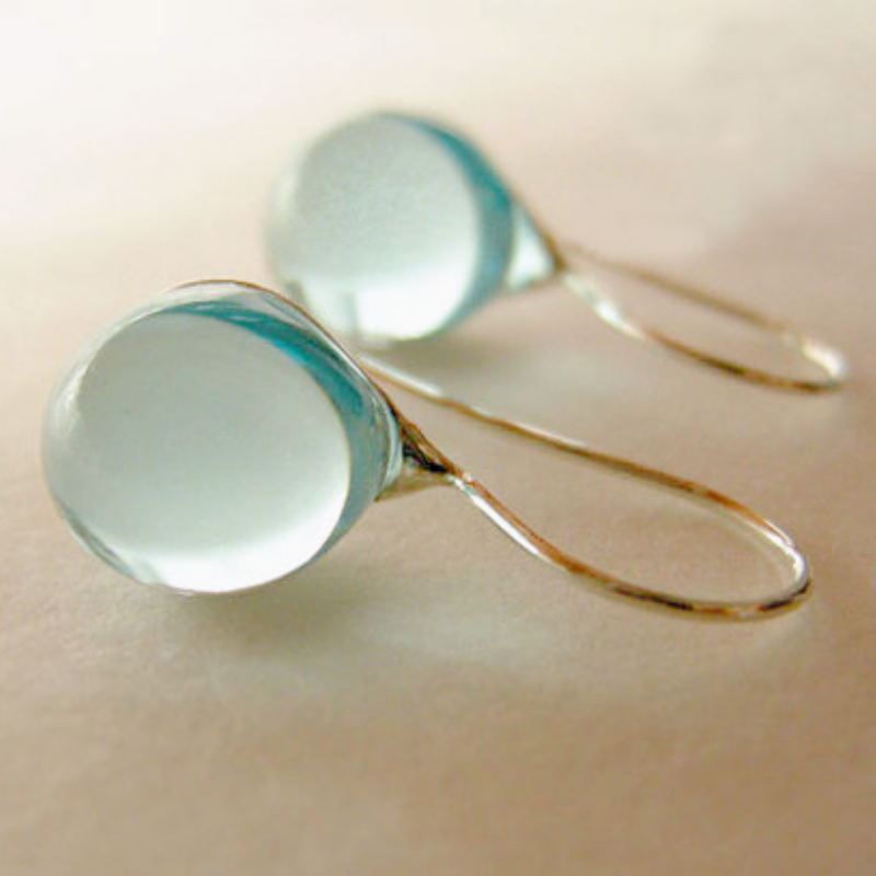 Japan Designer brand Knap handmade jewelry handcrafted glass stud earrings Aquamarine Blue