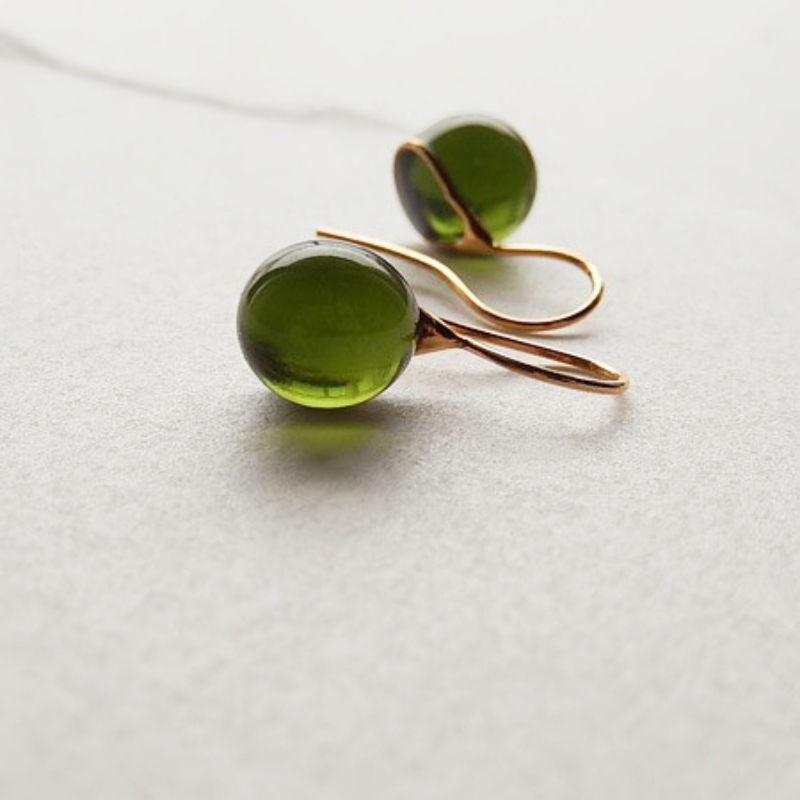 Japan Designer brand Knap handmade jewelry handcrafted glass stud earrings olive green.