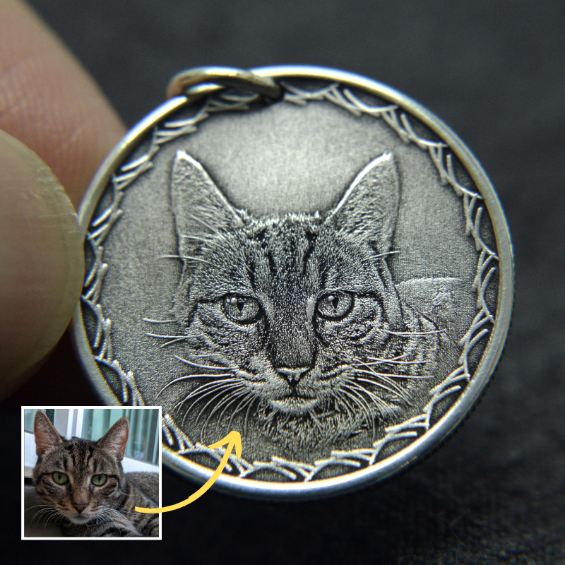 This vintage looking coin pendant necklace can be personalized with your photo, your cat or your dog photo portrait, made of solid silver.