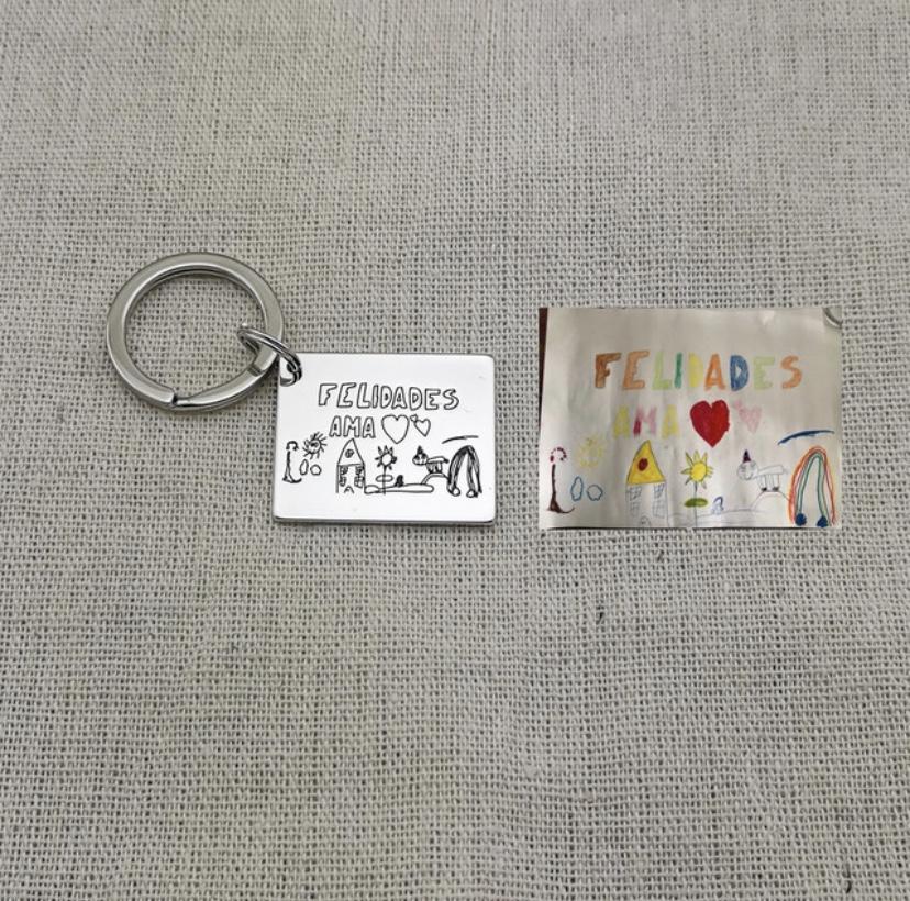 Engraved Kids Drawing Keychain Silver Plate - The Chubby Paw