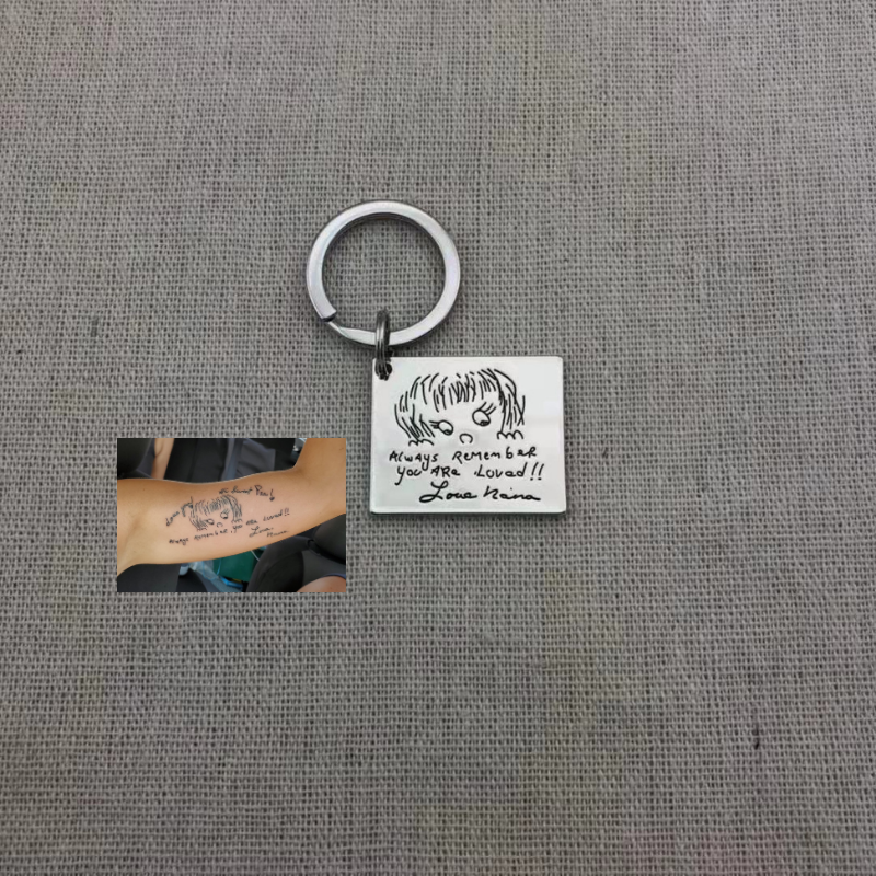 Engraved Kids Drawing Keychain Silver Plate - The Chubby Paw