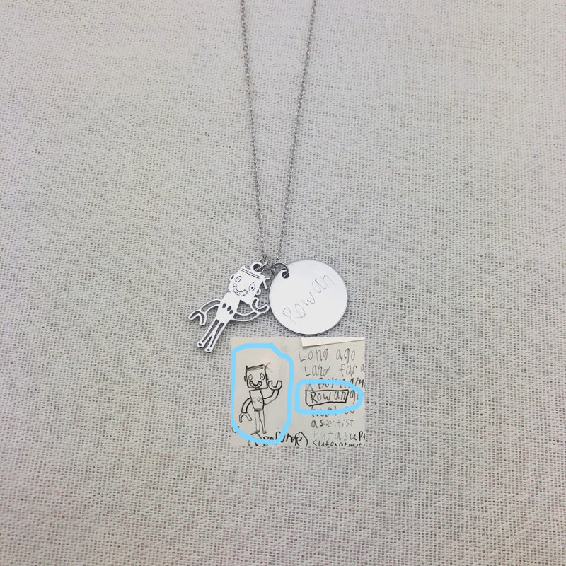 Personalized Kids Drawing Necklace With 2 Pendant - The Chubby Paw