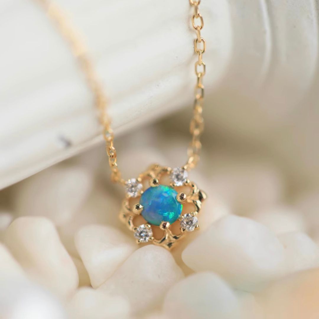Blue fire opal necklace