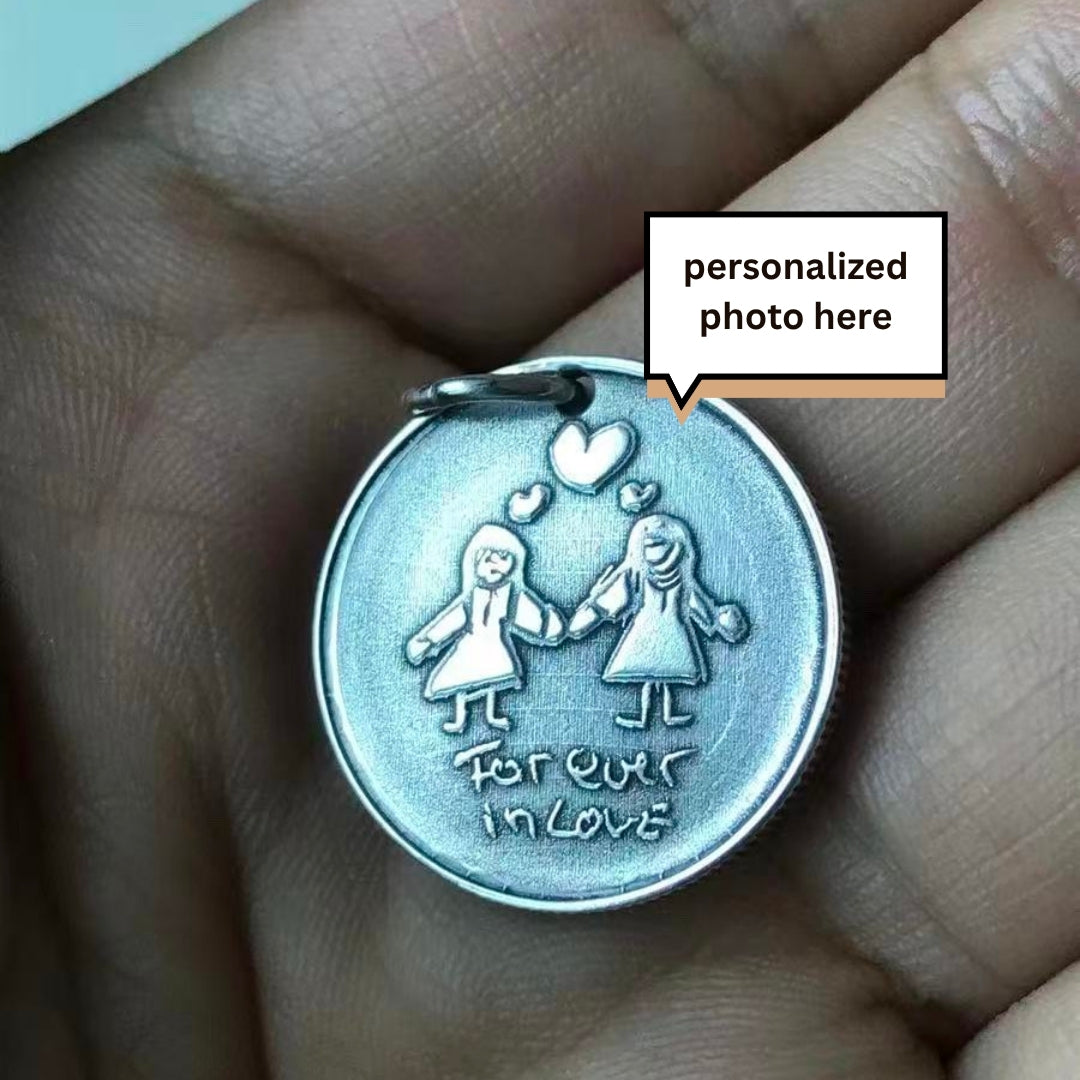 Engraved Pendant Necklace - kids drawing