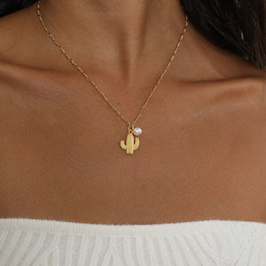 Gold Cactus Charm Necklace