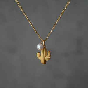 Gold Cactus Charm Necklace