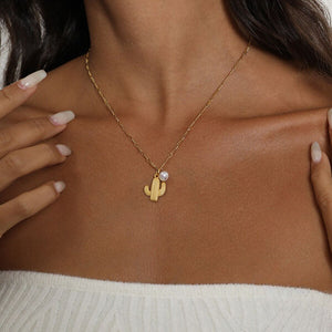 Gold Cactus Charm Necklace