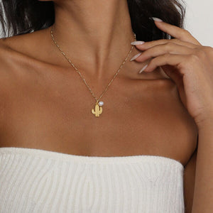 Gold Cactus Charm Necklace