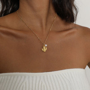 Gold Cactus Charm Necklace