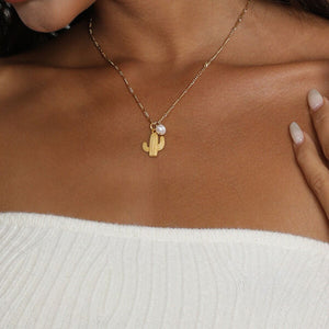 Gold Cactus Charm Necklace