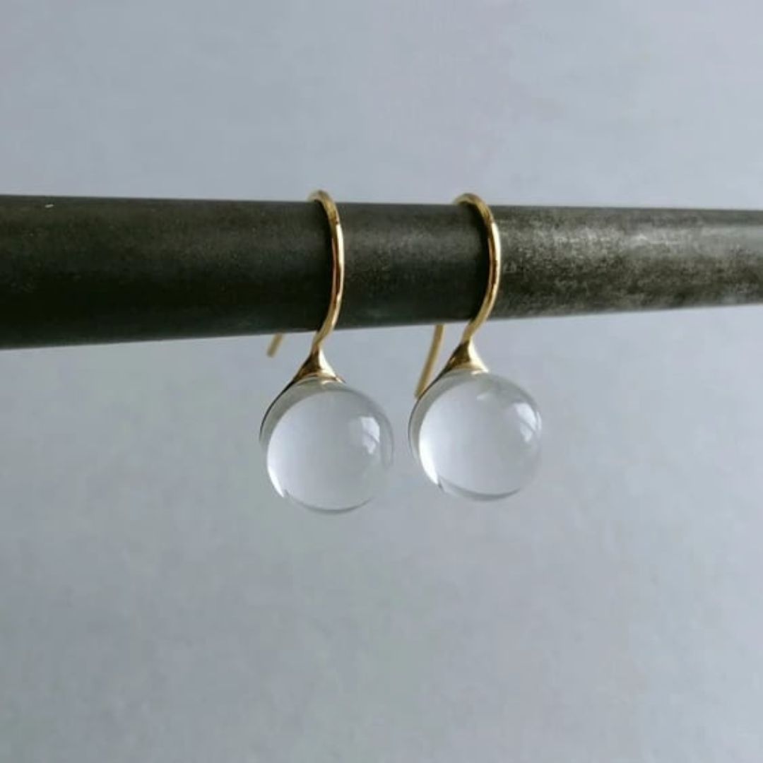 Japanese glass artist Handcrafted round glass drop earrings made with 23K gold vermeil.