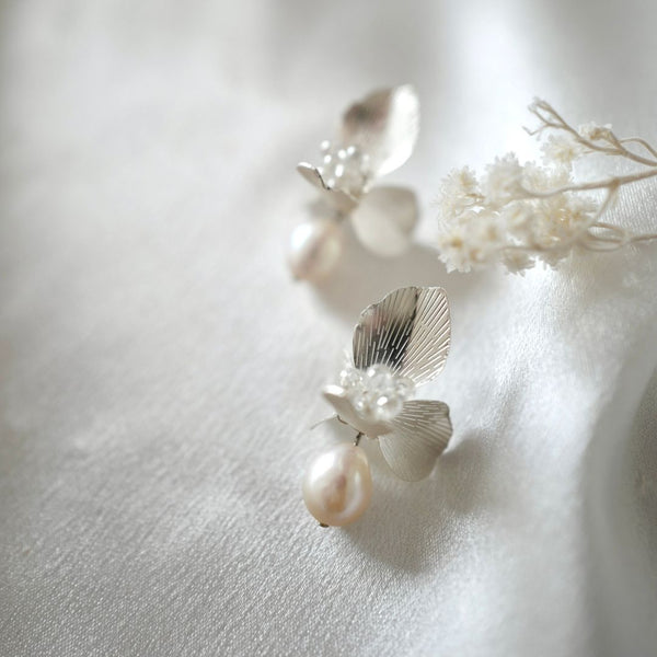 Pearl and Crystal Leaf Drop Earrings in White main image 0