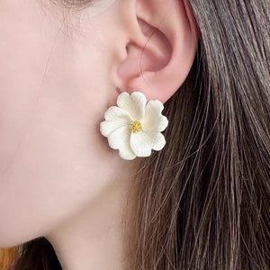 Handcrafted white Porcelain Floral Bridal statement earrings.