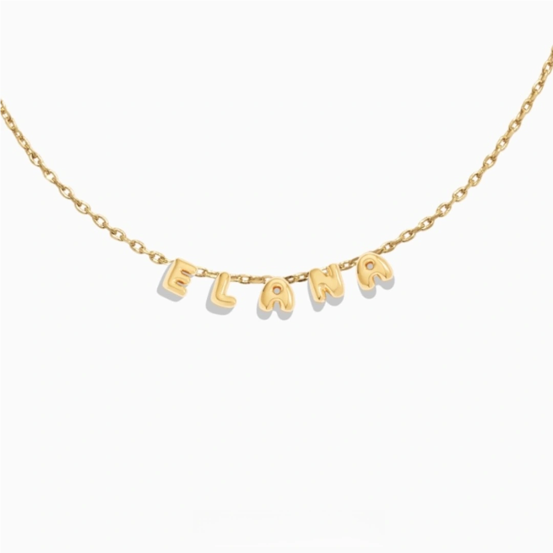 Customized mini 3D bubble letter necklace spelling CARL, personalized puffed name jewelry. 5