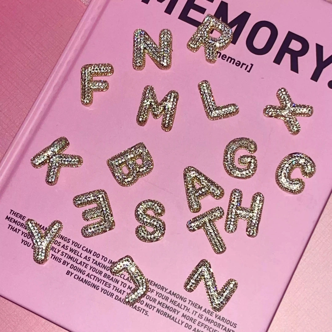 Full set of custom bubble initial pendants in 18k gold with 5A CZ. 2