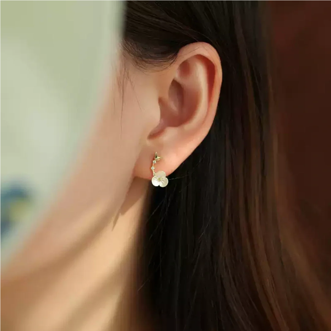Plum Blossom Ear Climbers Elegant S925 Sterling Silver Gold Plated for Daily Wear - Model-look-1