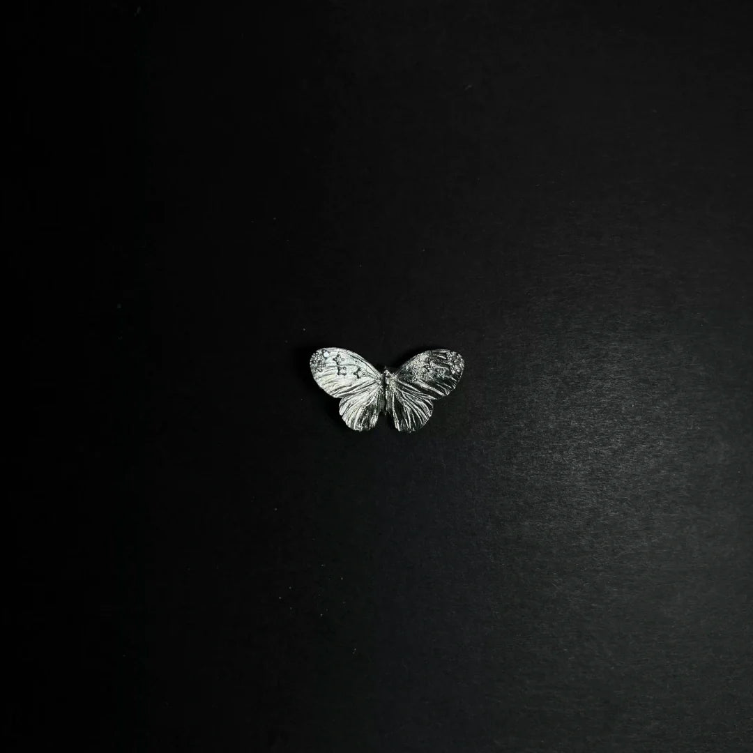 Close-up of the textured wing butterfly pendant in S925 sterling silver against a dark background - product-studio-1