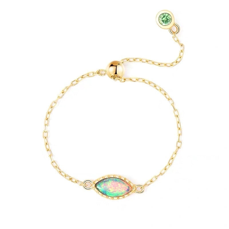 18K Gold Adjustable Chain Ring With Australian Opal - The Chubby Paw 