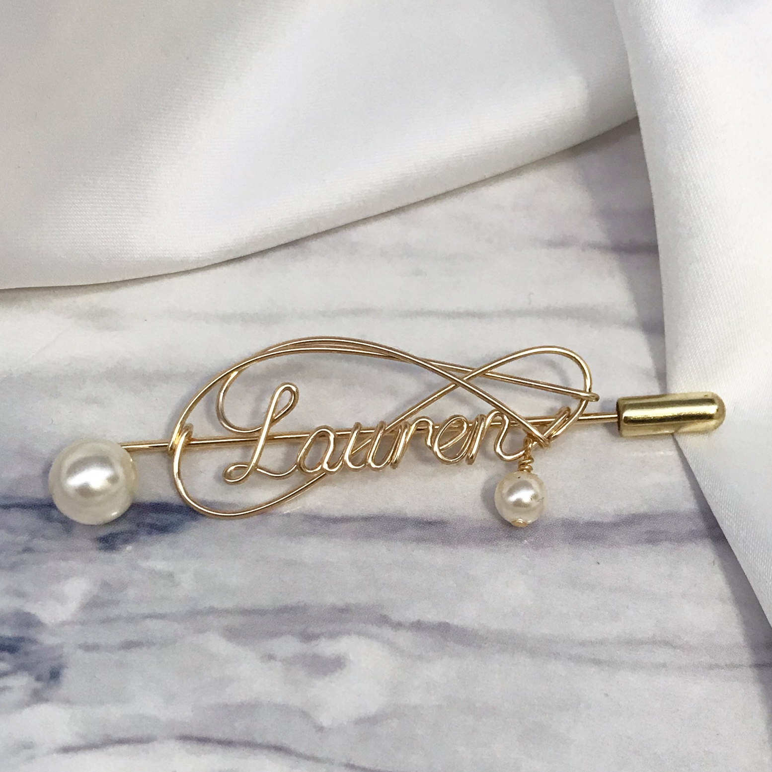Personalized Wire Name Brooch With Pearl - The Chubby Paw 