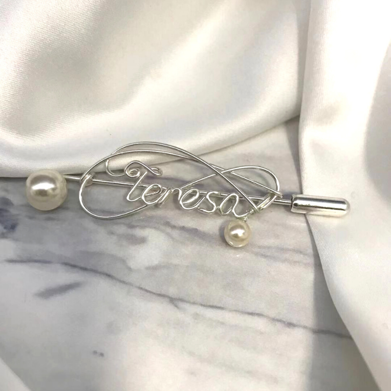 Personalized Wire Name Brooch With Pearl - The Chubby Paw 