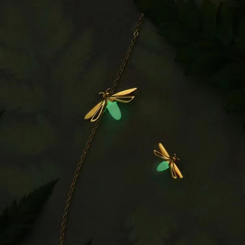 The Chubby Paw Jewelry Collection - Glow in the dark firefly necklace made with 925 sterling silver and natural fluorite gemstone.