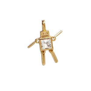 Gold Robot Pendant Necklace With Topaz Gemstone
