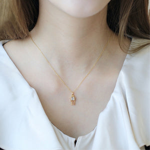 Gold Robot Charm Necklace with Genuine White Topaz Gemstone