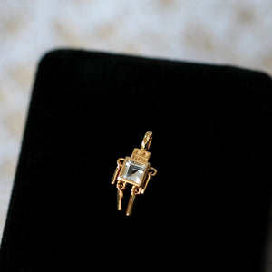 Gold Robot Charm Necklace with Genuine White Topaz Gemstone