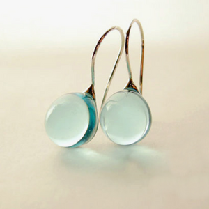 Japan Designer brand Knap handmade jewelry handcrafted glass stud earrings Aquamarine Blue