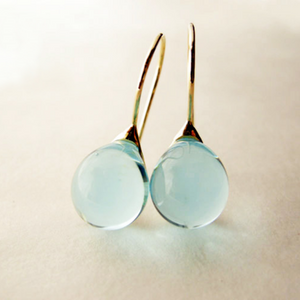 Japan Designer brand Knap handmade jewelry handcrafted glass stud earrings Aquamarine Blue